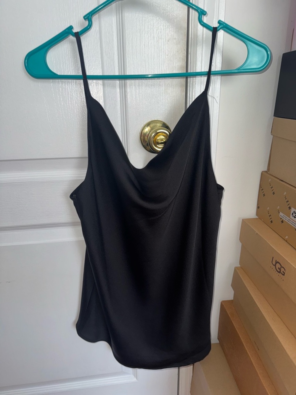 Shinestar Black Satin Cowl Neck Camisole